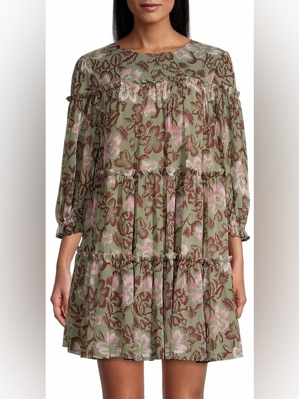 Ted Baker Bunnoo floral print tiered swing dress sage green - Size 1/ S